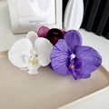 French retro white and purple orchid hair clips with pearls on a decorative tray - Three-Flower Claw Clip White Rose Purple