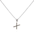 Macro detail of silver stainless steel cross chain with a black and silver letter X pendant - Letter X