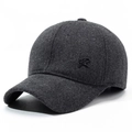 Winter wool baseball cap with ear flaps and R logo patch in dark gray melange fabric - Adjustable / Gray