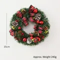 Christmas wreath with 35cm diameter featuring red plaid bow pine cones and berries - 35cm Scotland Bow Wreath (240g)
