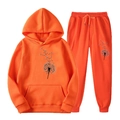 Survêtement orange avec motif pissenlit comprenant un sweat à capuche et un jogging - S / Haut Et Bas / Orange (Pissenlit Noir)