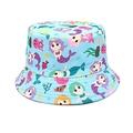Dettaglio cappello a secchiello per bambini con sirene cartone e motivi marini - Circonferenza della testa 52CM--54CM / Celeste