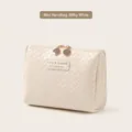 Creamy white woven PU leather cosmetic bag in small size with dual golden zippers - Handbag Small / White