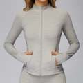 Veste de course grise ajustée avec passe-pouces et poches zippées pour le fitness - S / Blanc Marron