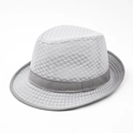 Chapeau fedora en maille respirante blanche pour homme avec ruban gris pour protection solaire - Gris / 58cm