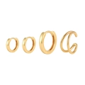 Detail of 4-piece gold sterling silver hoop earring and cuff set on white background - Gold Minimalist Hoop Group (#28)