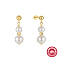 Elegant S925 sterling silver drop earrings with double pearls and gold plating finish - Irregular Pearl Style / Gold