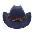 Dark blue Western cowboy hat with embroidered ethnic band and silver metal charms - Navy Blue