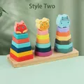 Animal themed geometric wooden stacking toy with fox, tiger and hippo figures - Animal 3-Set Tower (B)