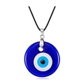 Blaue Evil Eye Halskette aus Glas mit schwarzer Kordel und klassischem türkischem Auge - Glas / 3cm Runde Form / Blau