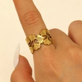 Adjustable golden ginkgo leaf ring in stainless steel for a sophisticated look - Ginkgo Leaf Shape (WG-0082) / Gold