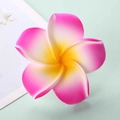 Macro view of realistic yellow pink EVA plumeria flower head with soft petal texture - 7cm with Clip approx 2.6g / Rose Red