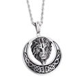 Macro shot of silver stainless steel lion head pendant with intricate celtic knot details - Silver Pendant (KP33338-D)