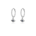 S925 sterling silver hoop earrings with blue zircon evil eye pendant and crystal stones - Silver Hoop Evil Eye
