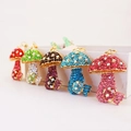 Colorful rhinestone mushroom keychains in red green blue pink and brown colors - Individual Packaging / Random Color