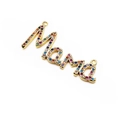 Close-up of Mama gold charm with colorful micro-pave cubic zirconia and dual connectors - Mama Rainbow Zirconia Curved Pendant