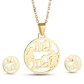 Golden titanium steel jewelry set with mama silhouette necklace and round stud earrings - Small Gold Style (KS77753-K)