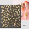 Golden 3D dragon eye and snake skin nail art stickers with metallic finish, style TH-1028 - TH-1028 (Gold Snake)