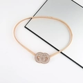 Elegant rose gold elastic metal belt with rhinestone-studded double ring buckle - Double Circle Rhinestone Buckle Spring Chain (Gold)