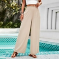 Pantalon large abricot pour femme avec taille haute élastique et détails volantés - S / Abricot