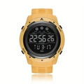 Detail of yellow digital sports watch dial with pedometer and LCD function display - Yellow Black Screen