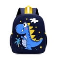 Mochila infantil azul marino con dinosaurio, correas amarillas y patrones de estrellas - Dinosaurio Azul Marino