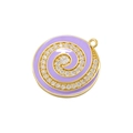 Detail of gold spiral pendant with light purple enamel and sparkly zircon stones - Purple