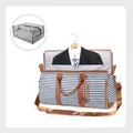 Brown and blue striped PU travel bag with interior garment carrier for suits - Royal Blue Stripes + Toiletry Bag