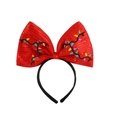 Sparkly red sequin headband with festive light bulb embroidery and a large bow design - Red Large Bow