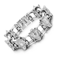 Wolf head biker bracelet in stainless steel with motorcycle chain links for men - Wolf Head Shiny Silver Style (KB73539-BD)