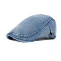 Light blue washed denim flat cap with adjustable metal buckle and vintage texture - Adult / Medium Blue & White