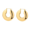Macro shot of polished thick gold hoop earrings crafted from sleek titanium steel - Minimalist Thick Hoop Style (E848-GO)