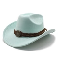 Mint green suede cowboy hat for men with brown leather band and star metal buckle - M (56-59cm) / Light Green (Suede)