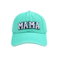 Close-up of MAMA towel embroidery on mint green washed cotton baseball cap texture - Adjustable / Fruit Green