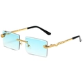 Frameless square sunglasses with light blue gradient lenses and golden snake metal temples - Gold Frame Gradient Green