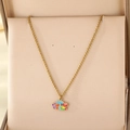 Gold stainless steel necklace featuring a colorful enamel mushroom cluster pendant - Purple Art Letter Pendant Style(KN295264-Z)