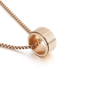 Rotating rose gold stainless steel ring necklace with engraved Buddhist Heart Sutra characters - B-Style (KN109052-K)