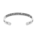Detail of engraved inspirational quote and arrow pattern on silver stainless steel cuff - Grandmother Steel Color (B1077)