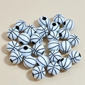 White basketball-shaped acrylic beads with black lines for DIY bracelet jewelry making - Basketball White With Black Lines / 12mm (ai-50 Pieces/Pack)