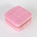 Top view of pink quilted velvet jewelry organizer box with a secure golden zipper closure - Peach Pink Diamond Quilted / 10*10*5cm
