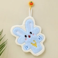 Cute blue rabbit coral fleece hand towel with absorbent fabric and hanging loop for kitchen - Lucky Rabbit Blue