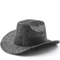 Chapeau de cowboy vintage gris en similicuir à large bord pour hommes en extérieur - M (56-58cm) / Style de Craquelure Gris Noir (03)