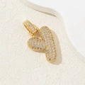 Close-up of gold plated chubby letter Y pendant with micro-pave cubic zirconia crystals - Letter Y