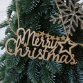 Decorazione per albero di Natale in legno con stelle dorate e scritta Merry Christmas - 5.5*14.5CM / Mini Tabellone per Lettere Color Legno