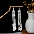 Vintage silver bohemian earrings with long tassels and intricate floral bead carvings - Vintage Hollow Bead Rhombus Tassel Style (E5774-12)