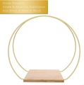 Detail showing high-quality gold metal floral hoop with natural wooden base for DIY decor - Metal Hoop with Wooden Base / Gold