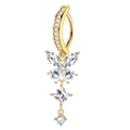 Gold butterfly belly ring with sparkling zircon stones and a dangling charm design - Butterfly Style-Gold