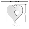 Polished silver heart pendant in stainless steel, dimensions 12.5mm and 0.8g weight - Double Heart Hollow