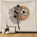 Arazzo minimalista con arte botanica lineare e motivo a girasole su sfondo bianco - 73*95CM / Tessuto Spazzolato
