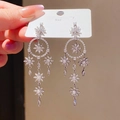 Silver vintage drop earrings with sparkling zircon tassels and elegant snowflake design - Style 55# Silver Pin-Silver-Flower
